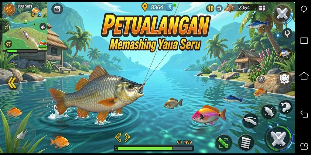 Screenshot utama 8364 menampilkan gameplay memancing yang seru.