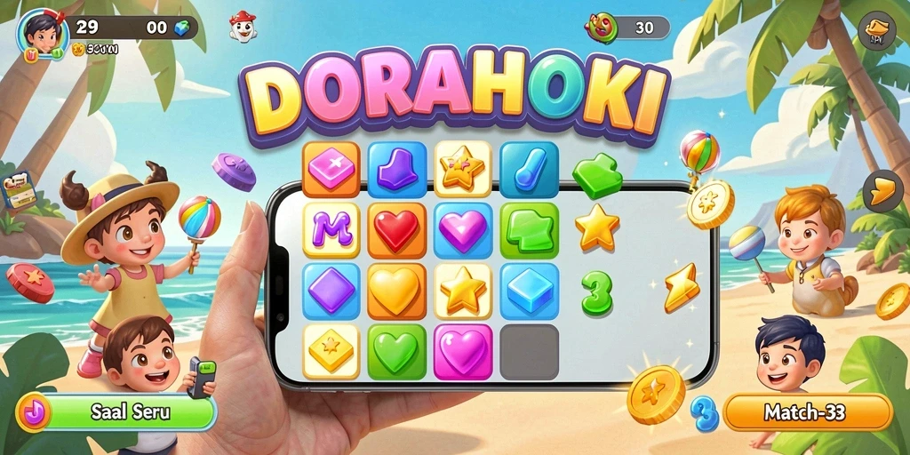 Tampilan gameplay seru DORAHOKI dalam aksi Match-3.