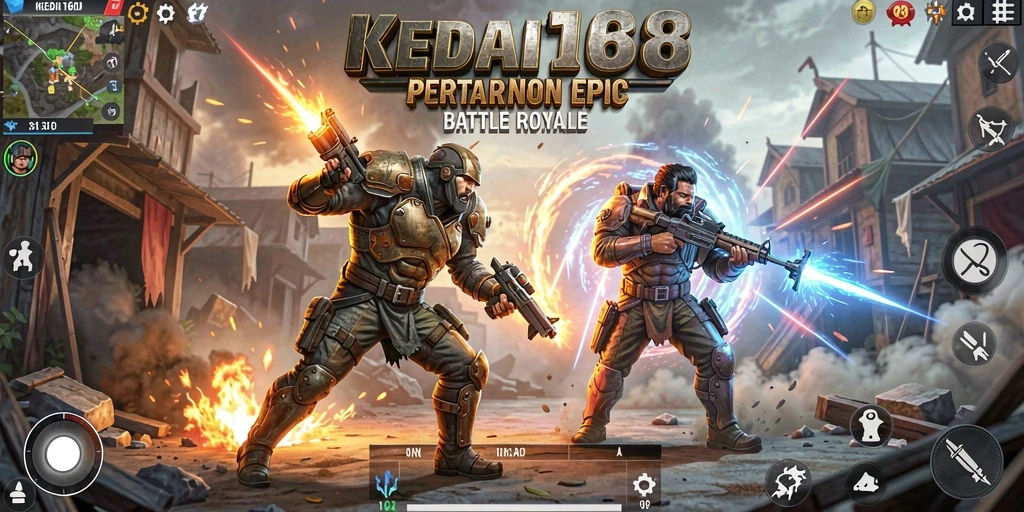 Gameplay seru KEDAI168 dalam momen pertarungan Battle Royale.