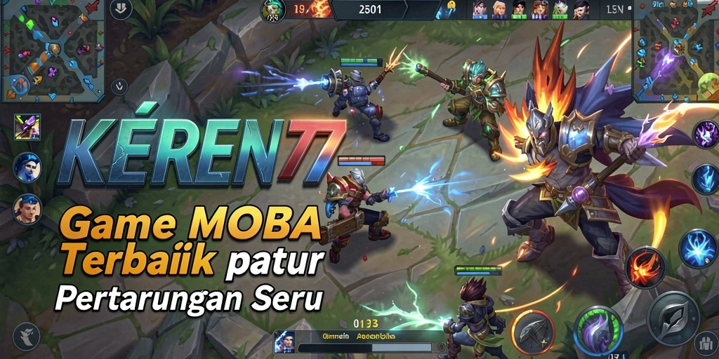 Tangkapan layar gameplay KEREN77 yang penuh aksi di arena pertarungan MOBA.