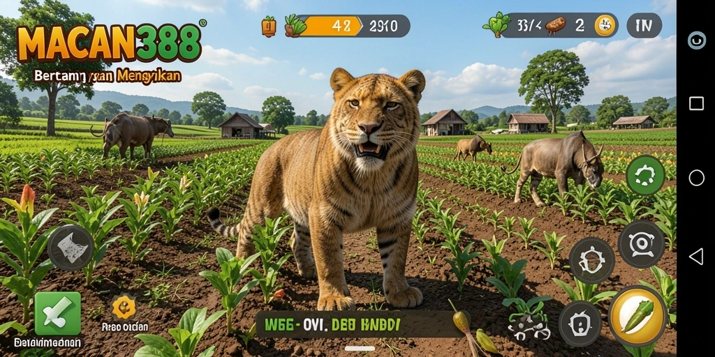 Tampilan gameplay <strong>MACAN388</strong> yang menampilkan aktivitas bertani yang seru.