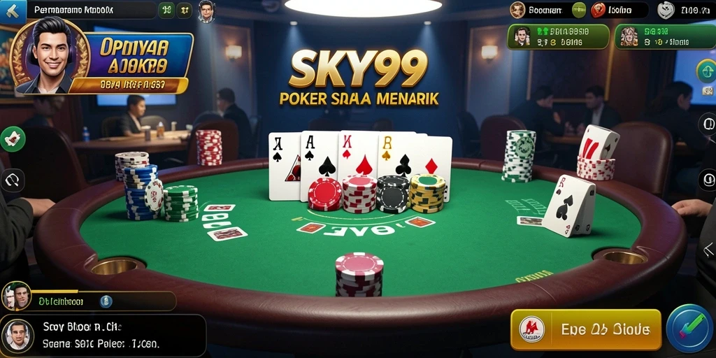 Screenshot utama SKY99 menampilkan gameplay Poker yang mendebarkan.