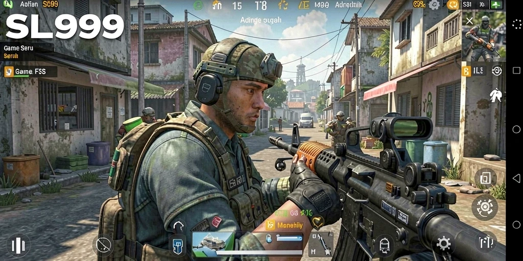 Tangkapan layar gameplay <strong>SL999</strong> menunjukkan aksi menembak yang mendebarkan.